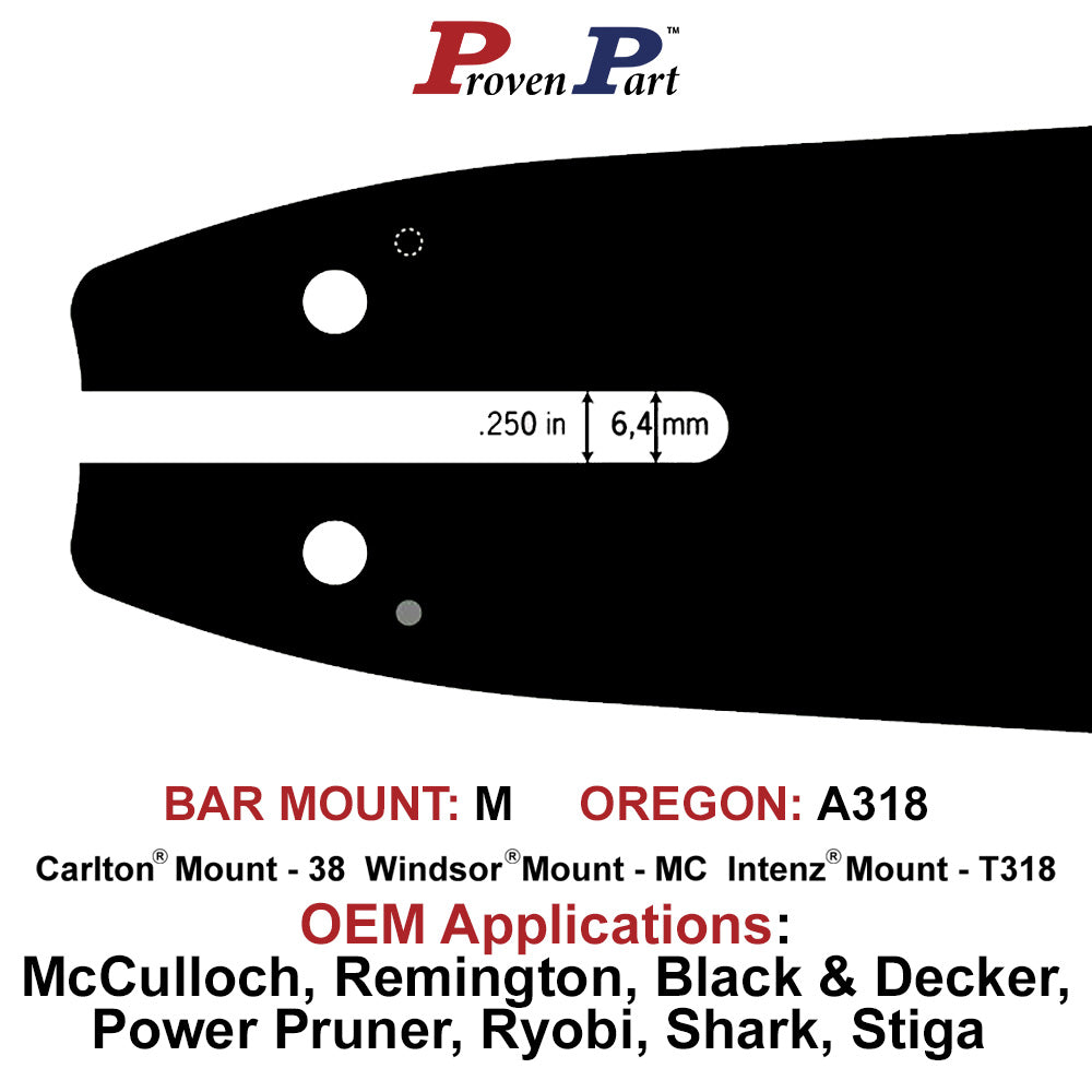 Proven Part 10" Guide Bar With A 3/8" LP .050" 40 DL Chain A318 MT Replaces 100SDEA318