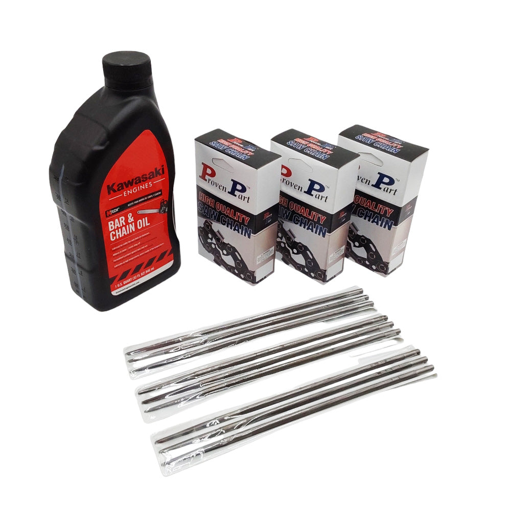 Proven Part (3) 20" Full Skip Chain For 20" Bar 0.325" Pitch .050" Gauge 72DL For Husqvarna 5018409-72 (1) Qt Oil (9) Files
