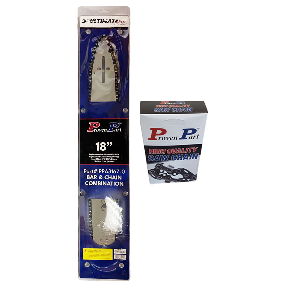 Proven Part 18" Bar and 2 chains 3/8" .050" 68DL Fits Echo CS-501 18DOAS3864C,180SLHD176