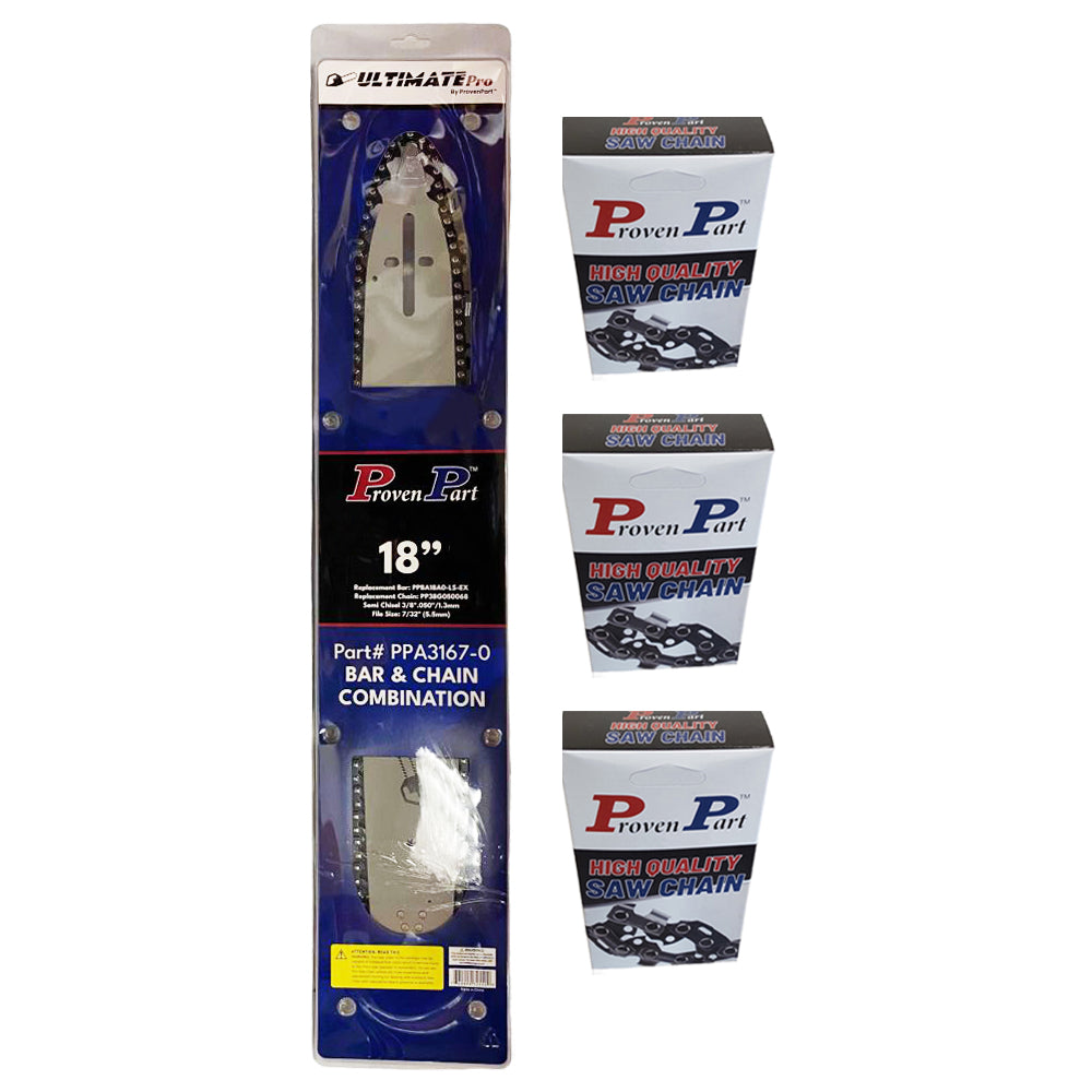 Proven Part 18" Bar and 4 chains 3/8" .050" 68DL Fits Echo CS-602 18DOAS3864C,180SLHD176