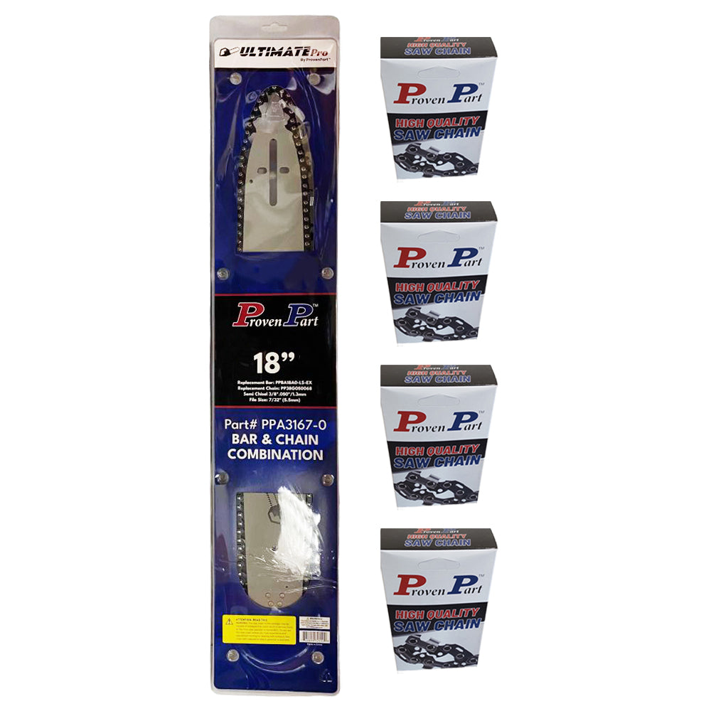 Proven Part 18" Bar and 5 chains 3/8" .050" 68DL Fits Echo CS-601 18DOAS3864C,180SLHD176