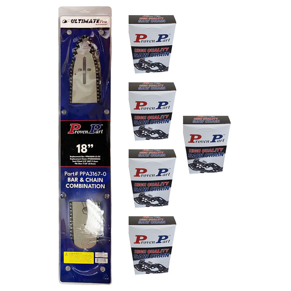 Proven Part 18" Bar and 6 chains 3/8" .050" 68DL Fits Echo CS-610T 18DOAS3864C,180SLHD176
