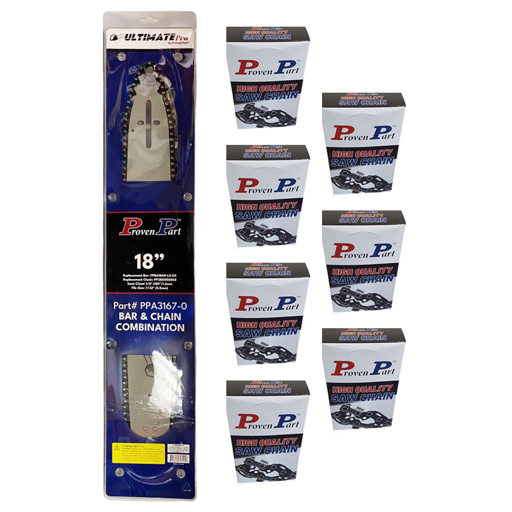 Proven Part 18" Bar and 8 chains 3/8" .050" 68DL Fits Mcculloch 45575 180SLHD176
