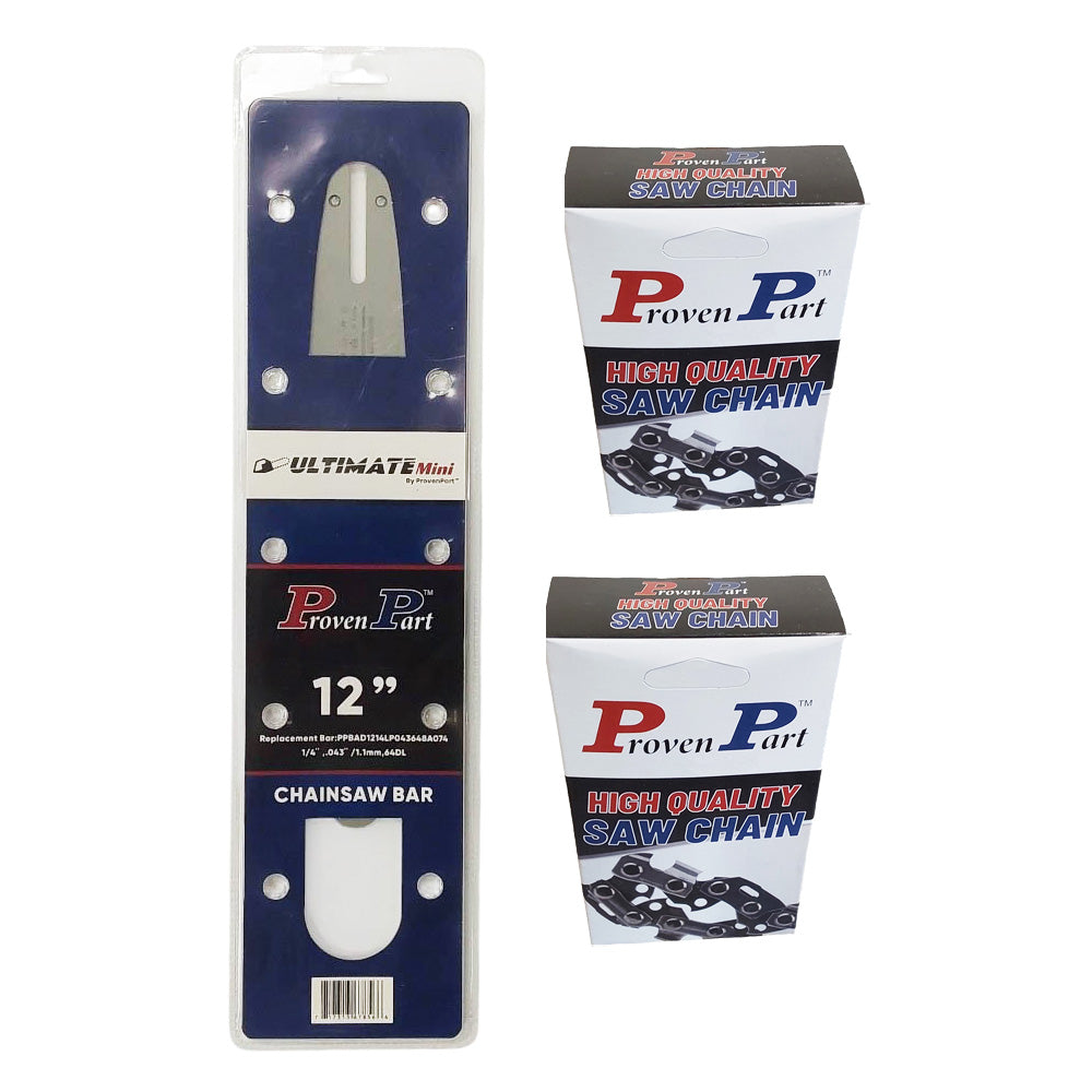 Proven Part 12In Bar and 2 Chains 3/8LP .043 64DL For Stihl HT130, HT131, HT156, MSA120C 30050083405