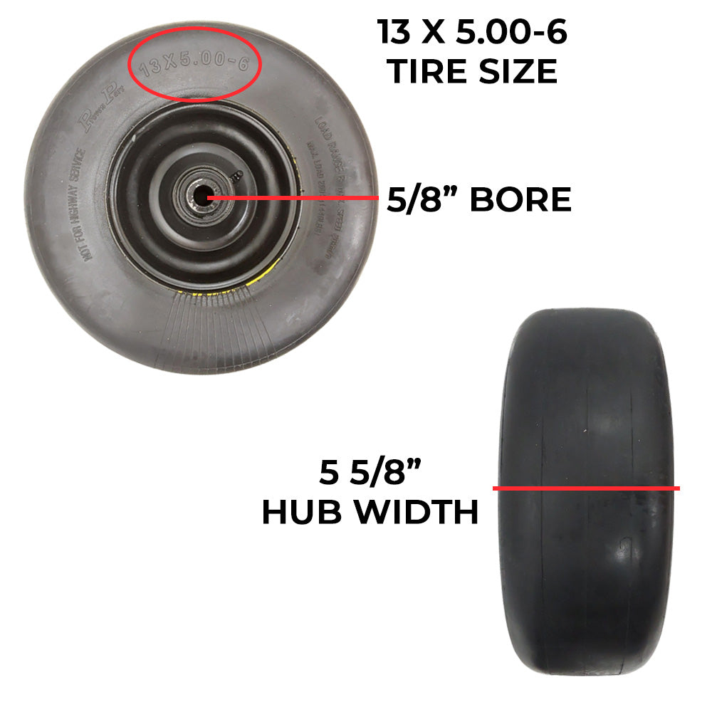 2 Pk Proven Part No-Flat Solid Tires 13X5.00-6 Fit John Deere TCA13769, TCA12430, TCA26303 ORIGINAL HUB PAINTED BLACK