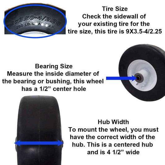 Proven Part 2 Pack 9X3.50X4 White No-Flat Lawn Mower Tire For 103-1224 Bearing Kit 1-513809, 1-513810, 1-513547