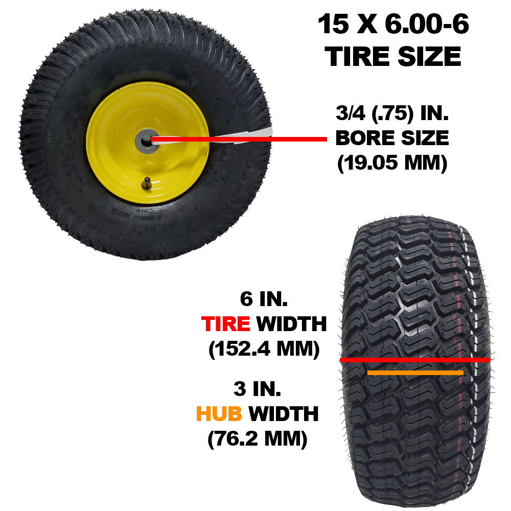 Proven Part 2-Pack 15x6-6 Lawn Mower Wheels For John Deere D140 D150 D170 S240
