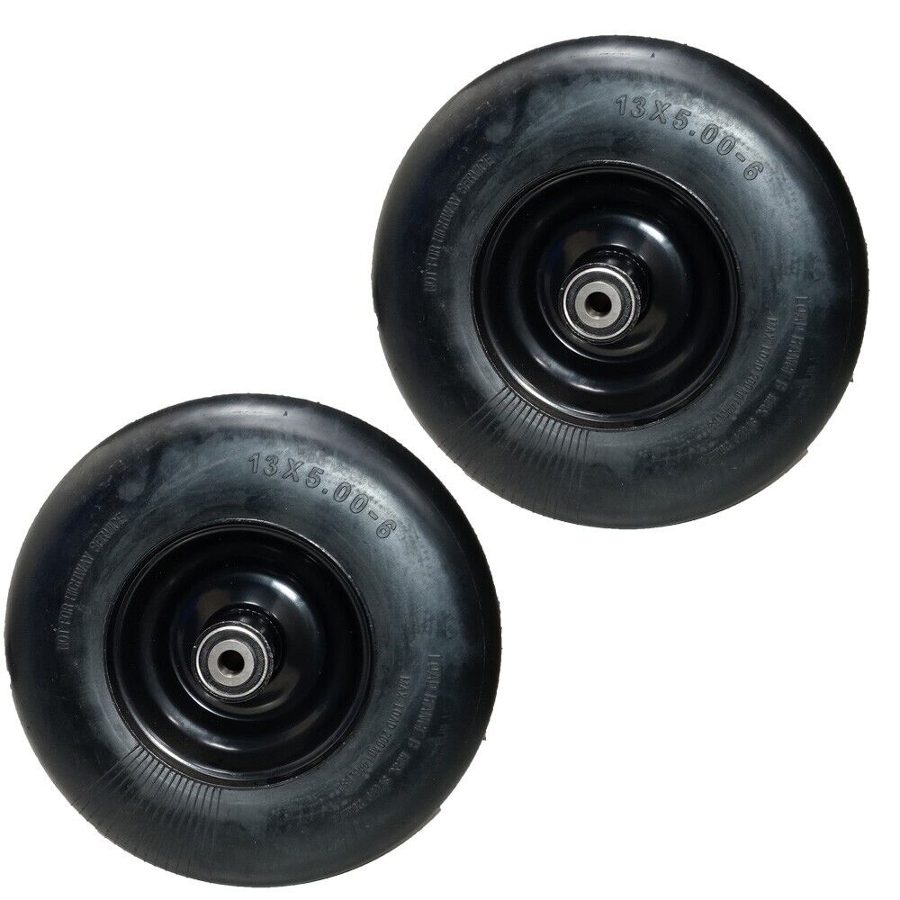 2 Pack 13X5-6 Black Rim Solid Smooth Puncture Proof No-Flat Tires Fit 72460039 Includers Axle Bolt Dust Coversand BearingS Replace 77410035