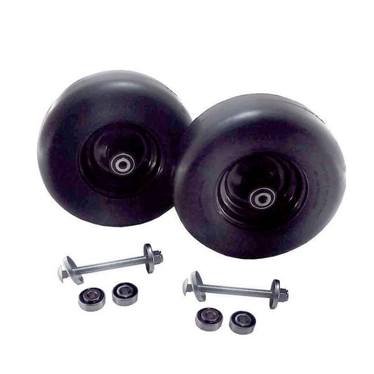 2 PACK 13X5-6 BLACK RIM SOLID SMOOTH PUNCTURE PROOF NO FLAT TIRES FIT 72460039 INCLUDES AXLE BOLT DUST COVERS AND BEARINGS REPLACE 77410035