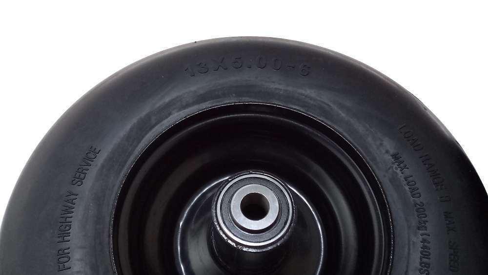 2 PACK 13X5-6 BLACK RIM SOLID SMOOTH PUNCTURE PROOF NO FLAT TIRES FIT 72460039 INCLUDES AXLE BOLT DUST COVERS AND BEARINGS REPLACE 77410035