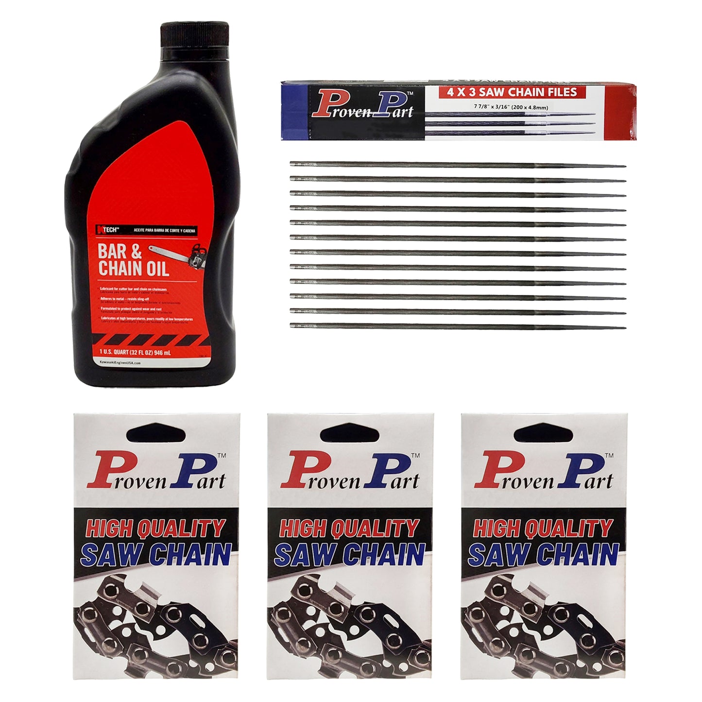 Proven Part (3) Full Chisel Chain For 18" Bar Fits Stihl 3689-005-0074 Pitch .325" .063" G 74DL,  Qt Oil (12) Files