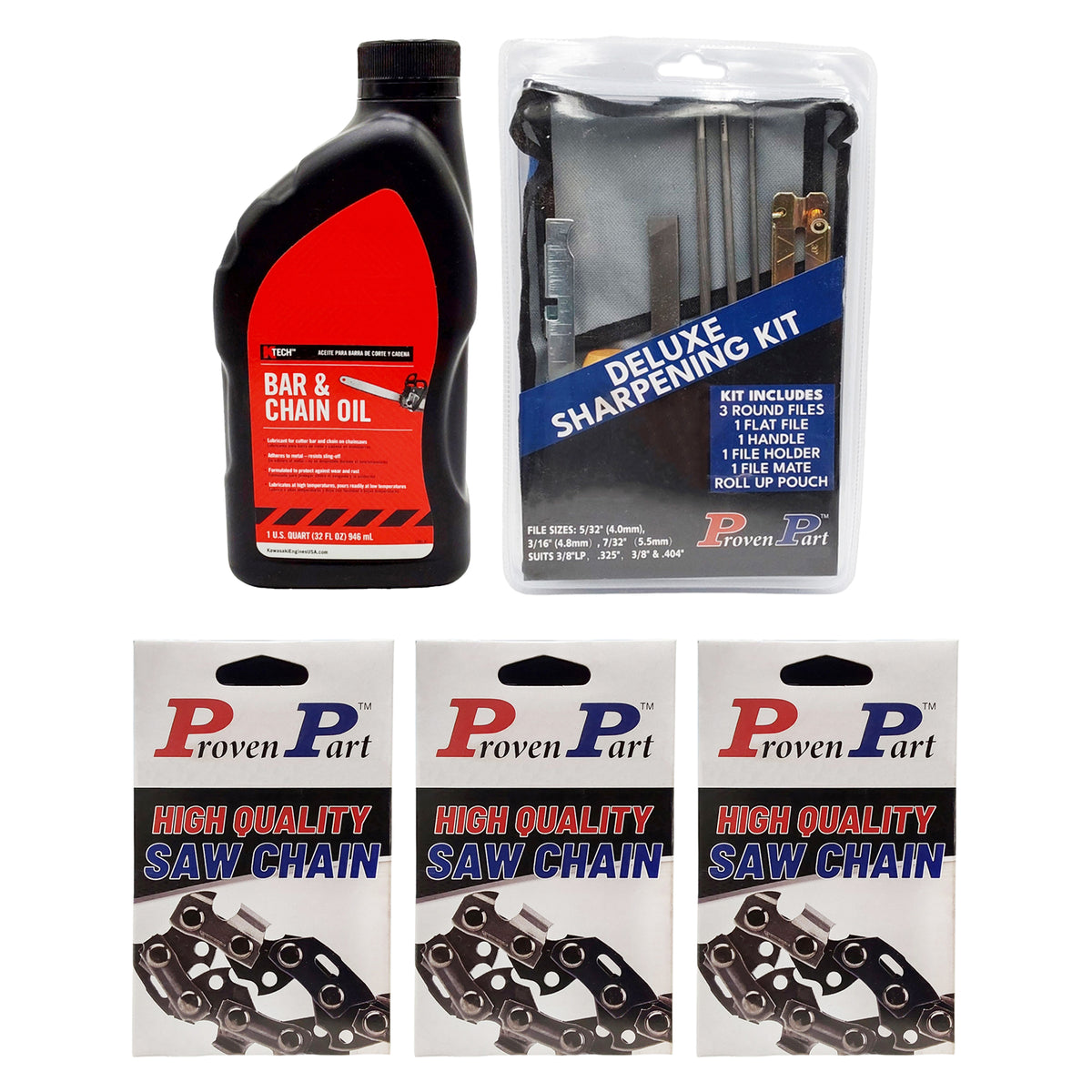 Proven Part (3) 20" Full Skip Chain For 20" Bar 3/8" Pitch .050" Gauge 70DL Fits Oregon 72EXJ070G (1) Qt Oil (1) Deluxe Sharpening Kit