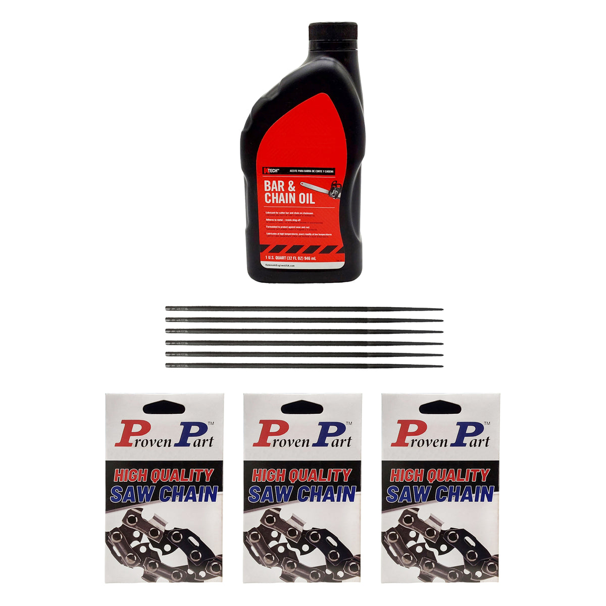 Proven Part (3) 18" Full Skip Chain For 20" Bar 0.325" Pitch .050" Gauge 72DL For Husqvarna 5018409-72 (1) Qt Oil (6) Files