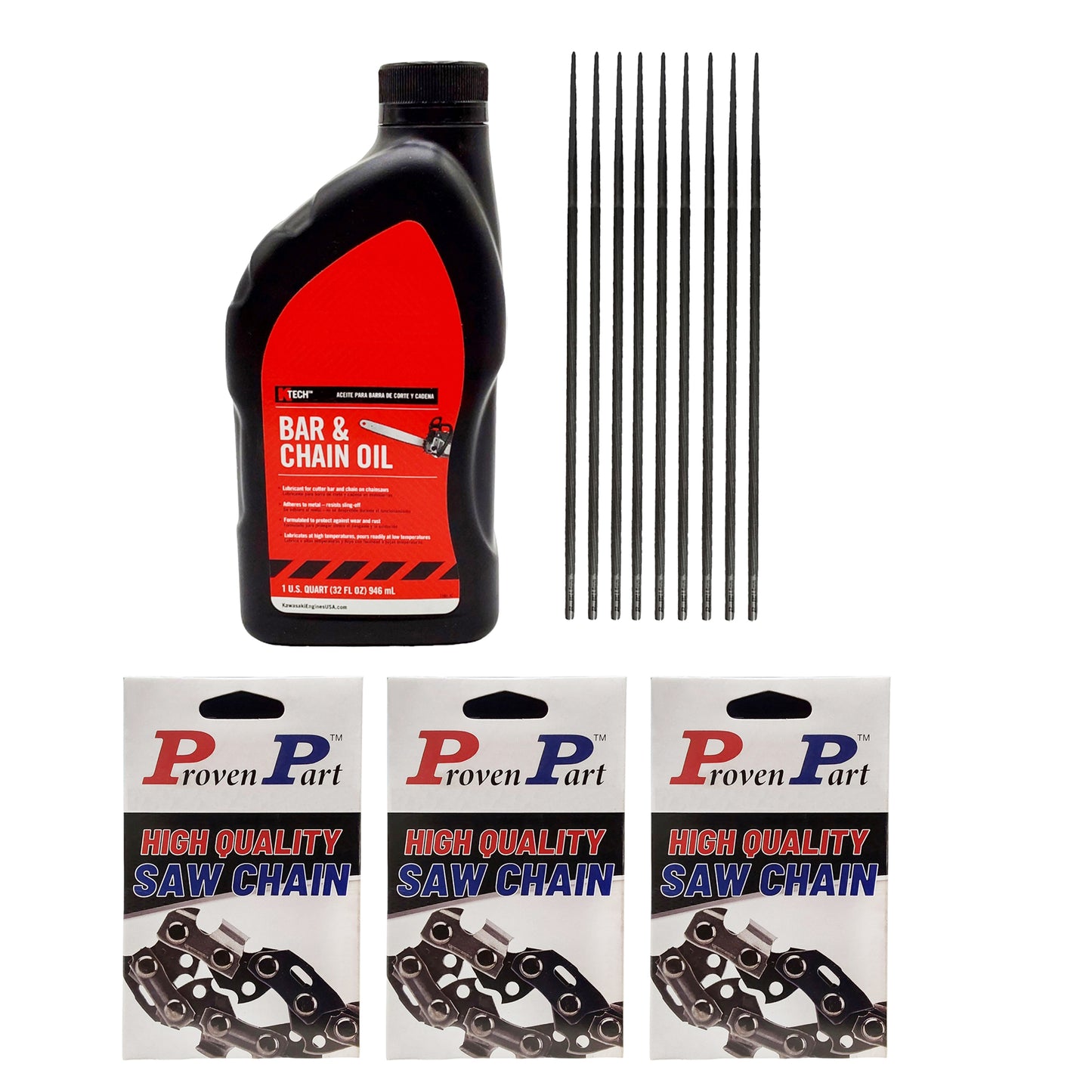Proven Part (3) 16" Full Skip Chain For 16" Bar 0.325" Pitch .050" Gauge 67DL (1) Qt Oil (9) Files