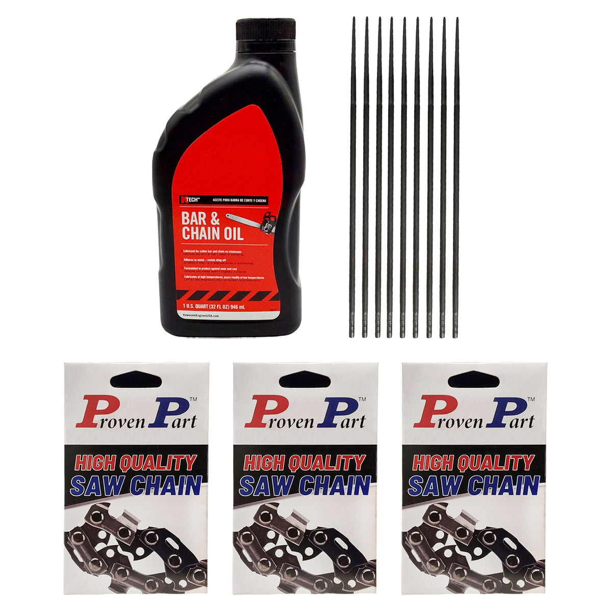 Proven Part (3) 18" Full Skip Chain For 20" Bar 0.325" Pitch .050" Gauge 72DL For Husqvarna 5018409-72 (1) Qt Oil (9) Files