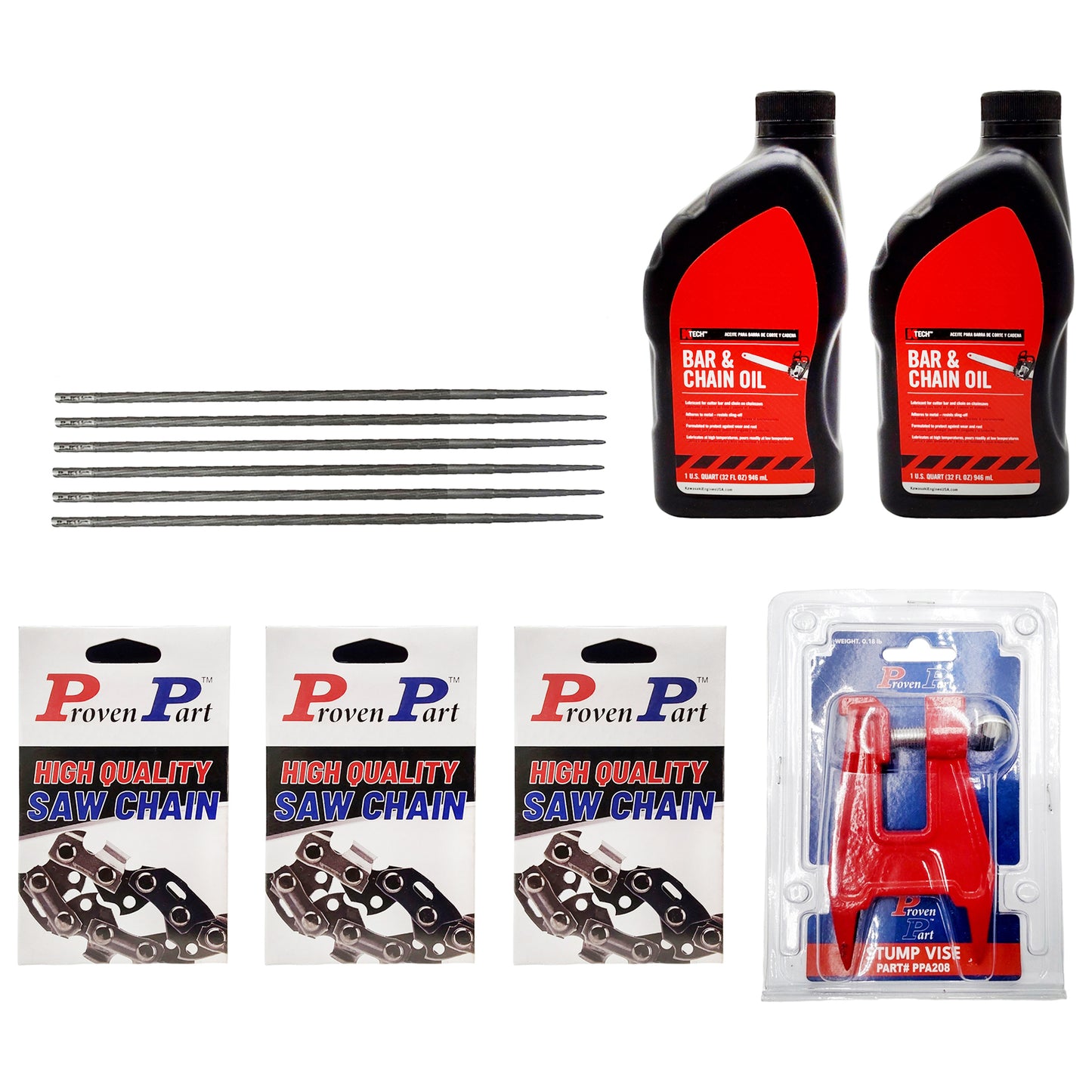 Proven Part (3) 20" Full Skip Chain For 20" Bar 3/8" Pitch .050" Gauge 70DL Fits Oregon 72EXJ070G (2) Qt Oil (1) Stump Vise (6) Files