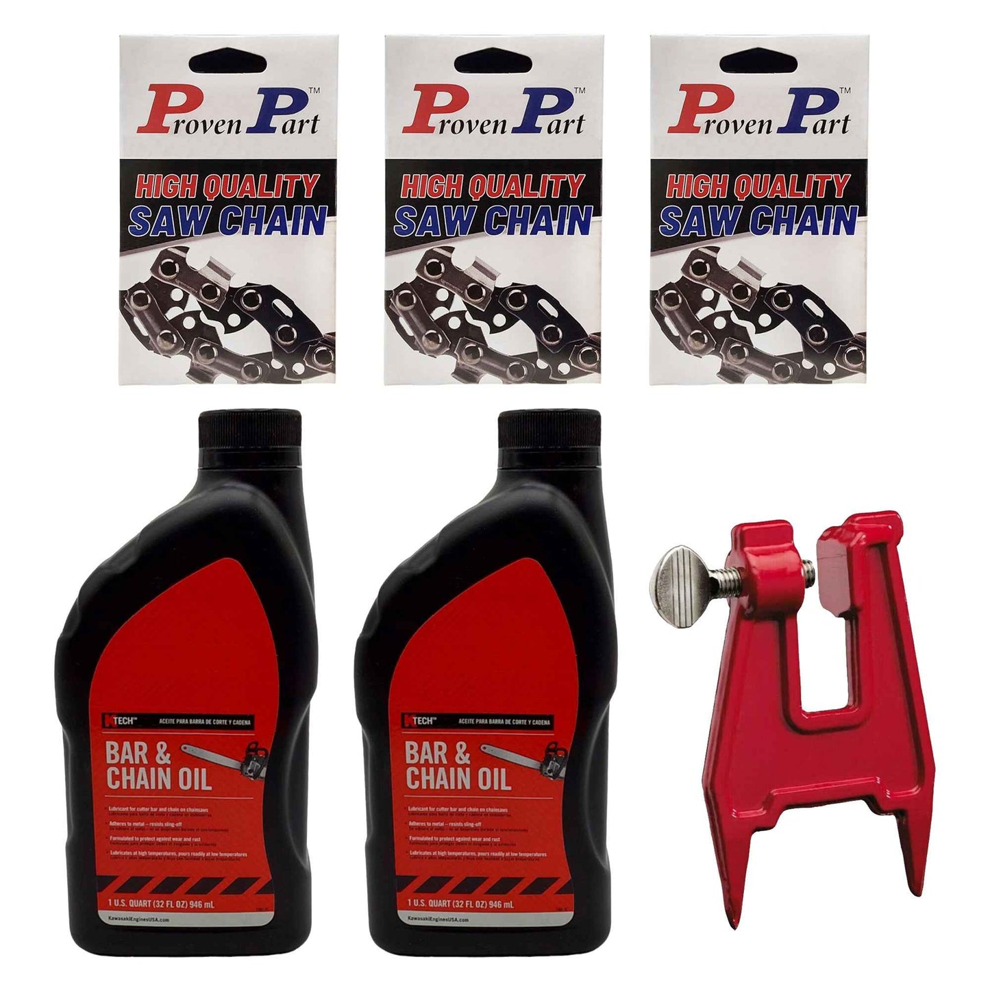 Proven Part (3) 24" Full Chisel 3/8" Pitch .050" Gauge 84DL (2) Quart Oil (1) Stump Vise (Copy)