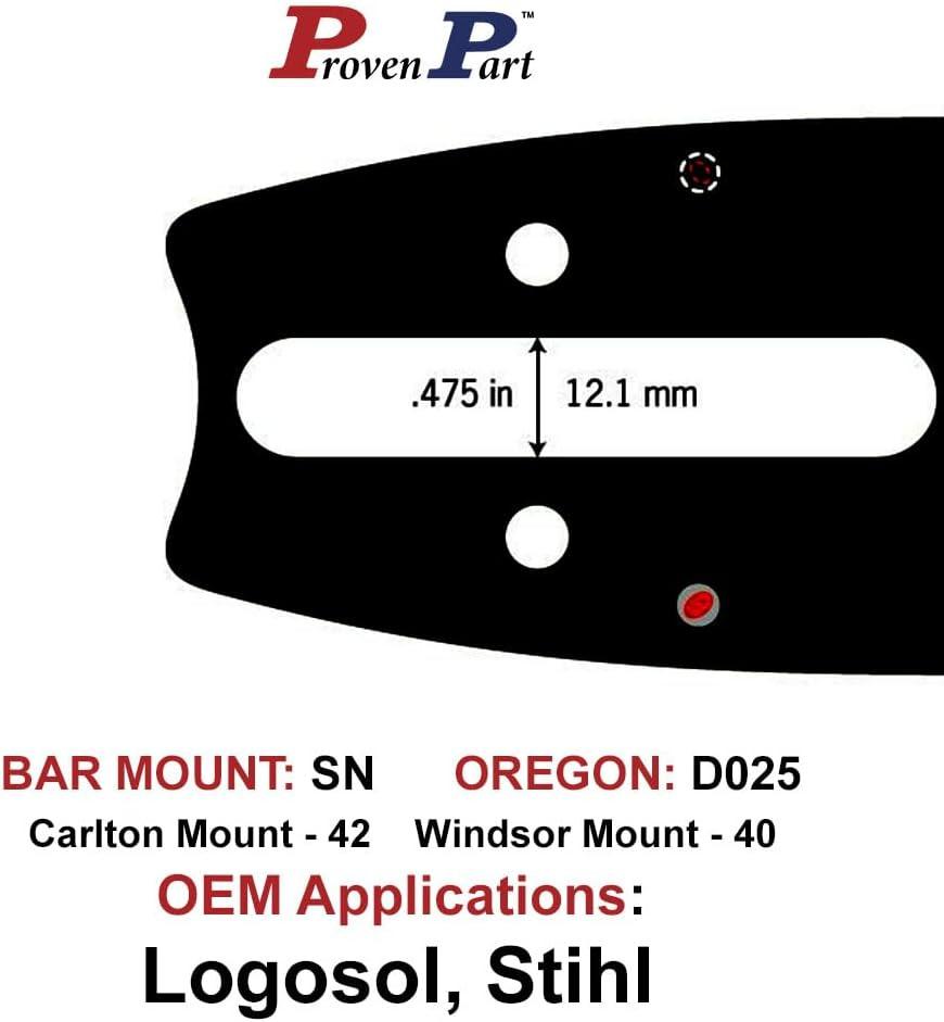 Parte probada de 24 pulgadas. Barra guía de motosierra compatible con 240Rndd025 3/8 .050 84Dl Rn Sn D025