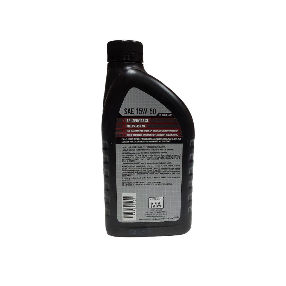 Parte probada, paquete de 12 aceites para motor Kawasaki Ktech de 4 tiempos, 15W-50, botellas totalmente sintéticas de 1 cuarto de galón, 99969-6501