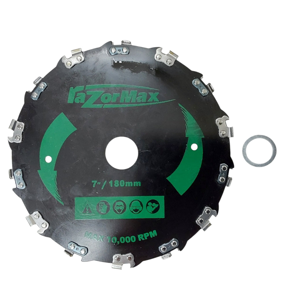 7" Razor Max Brush Cutter Blade 1" Arbor For Trimmers With 20mm Adapter and 3 Sharpening Files 3/16"