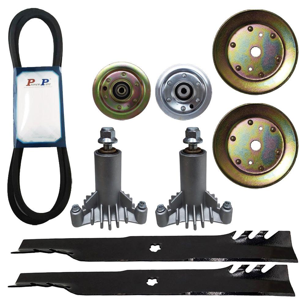Kit de reconstrucción de cubierta de cortacésped de pieza probada, se adapta a Craftsman con eje de 3 postes, incluye poleas, cuchillas de correa para números de pieza 130794, 134149, 144959, 173437, 596-900