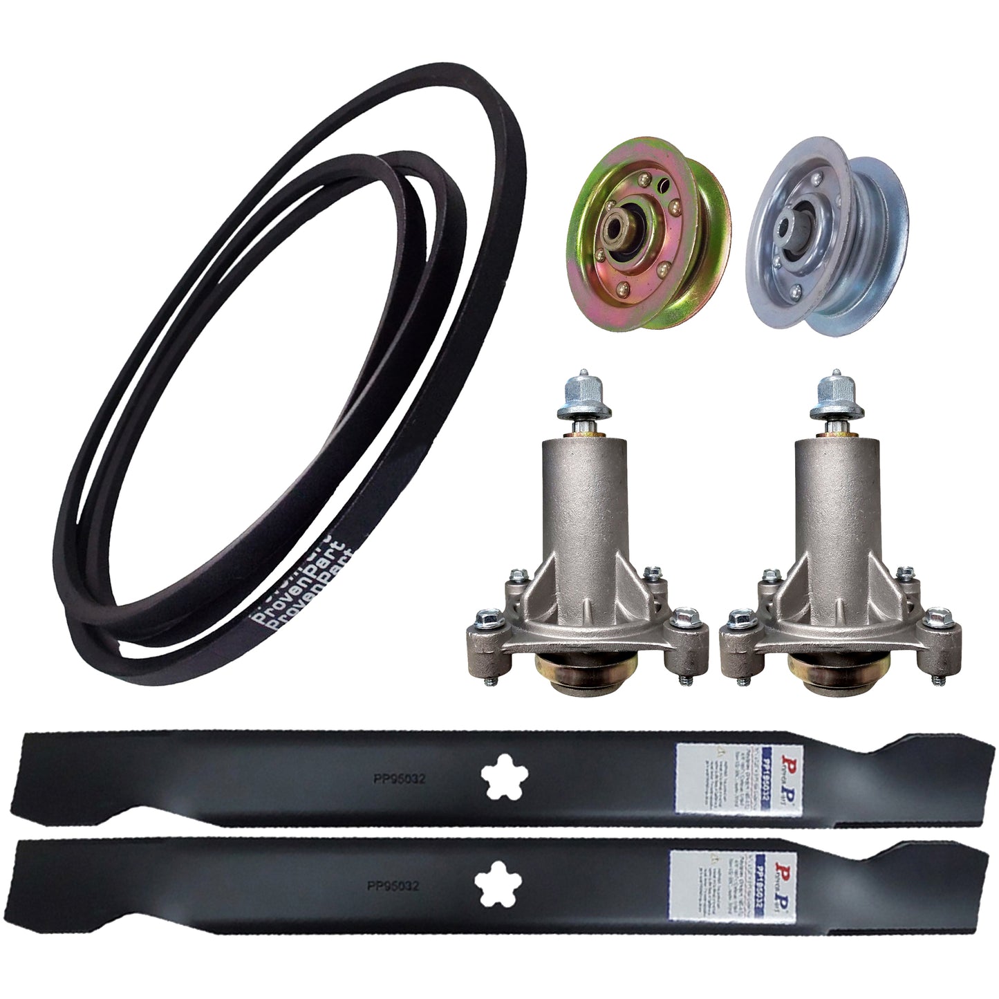 Proven Part Rebuild Kit For 42 Inch Deck Lawn Tractor Blades Covered Belt Spindles Idler Pulleys 936060 21547188 21547298 21547281 21547024 21546238