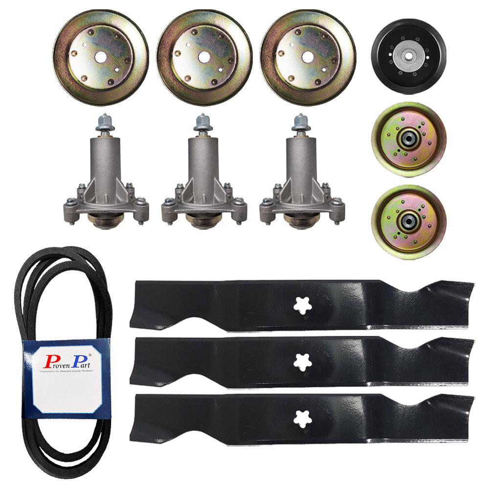 Kit de reconstrucción de cubierta de cortacésped, pieza probada, husillos de correa, poleas, cuchillas 532187281 153535 532196106