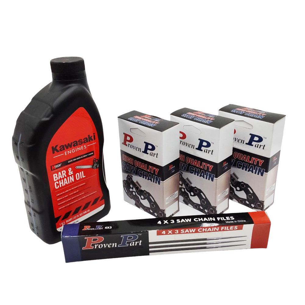 Proven Part (3) Full Chisel Chain For 18" Bar Fits Stihl 3689-005-0074 Pitch .325" .063" G 74DL,  Qt Oil (12) Files