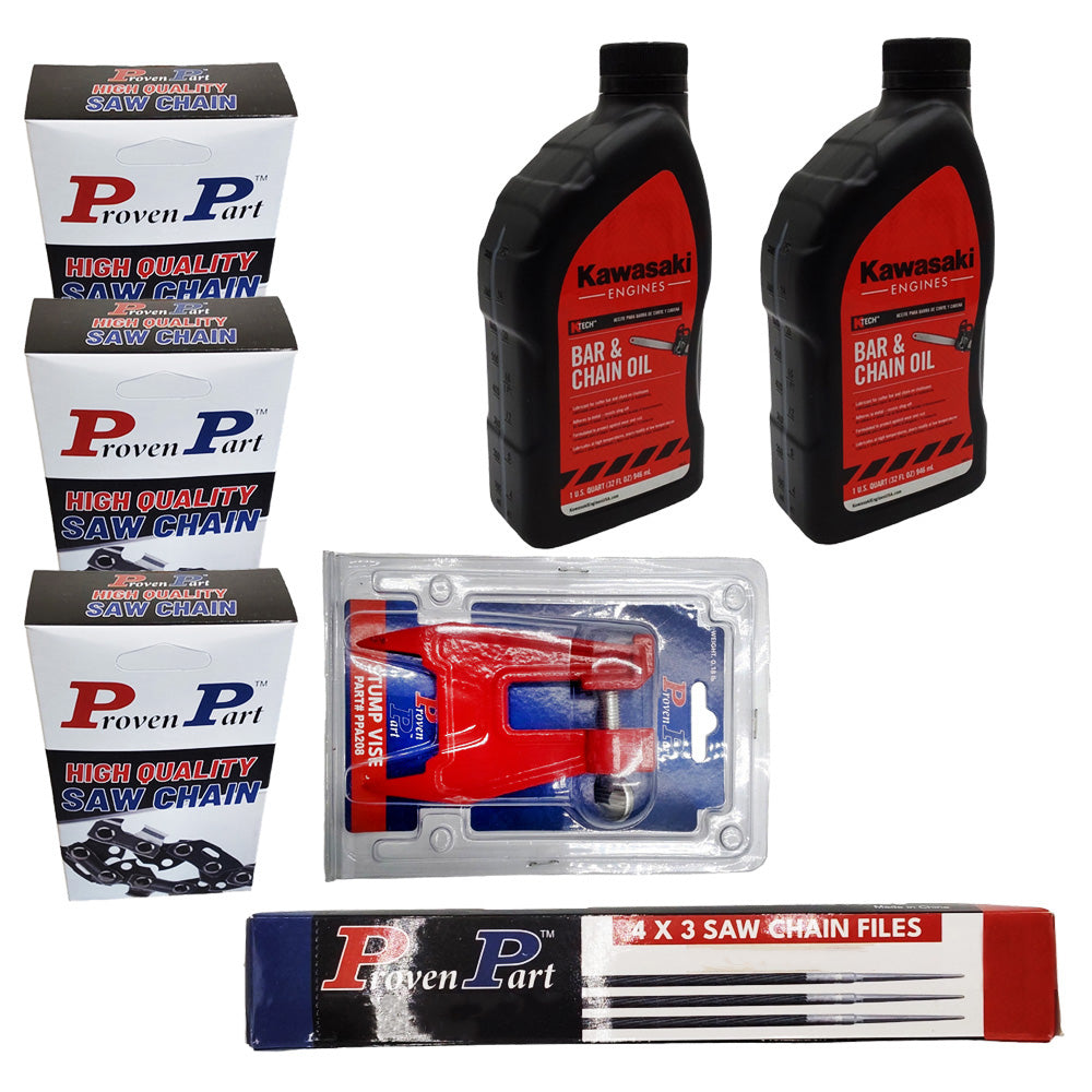 Proven Part (3) Full Chisel Chain For 20" Bar Fits Stihl MS260 Pro 3689-005-0081 .325" Pitch .063" Gauge 81DL (2) Qt Oil (1) Stump Vise (12) Files