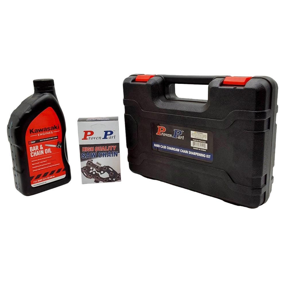 Proven Part 1-14" Chain 3610-005-0050Bar 3/8" LP .043" 50DL, 1 Qt Chain Bar Oil, Files Wedge Vise