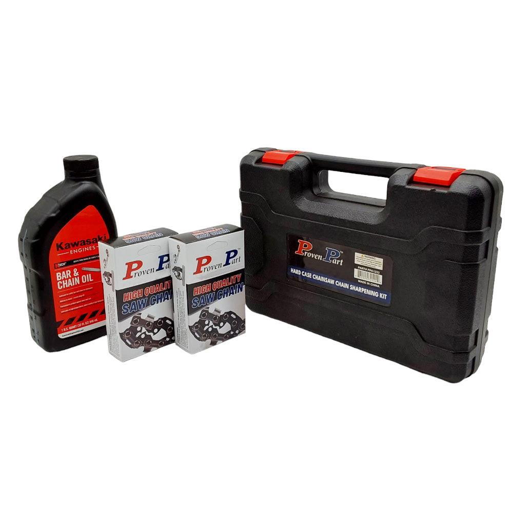 Proven Part 2-14" Chain 3610-005-0050Bar 3/8" LP .043" 50DL, 1 Qt Chain Bar Oil, Files Wedge Vise