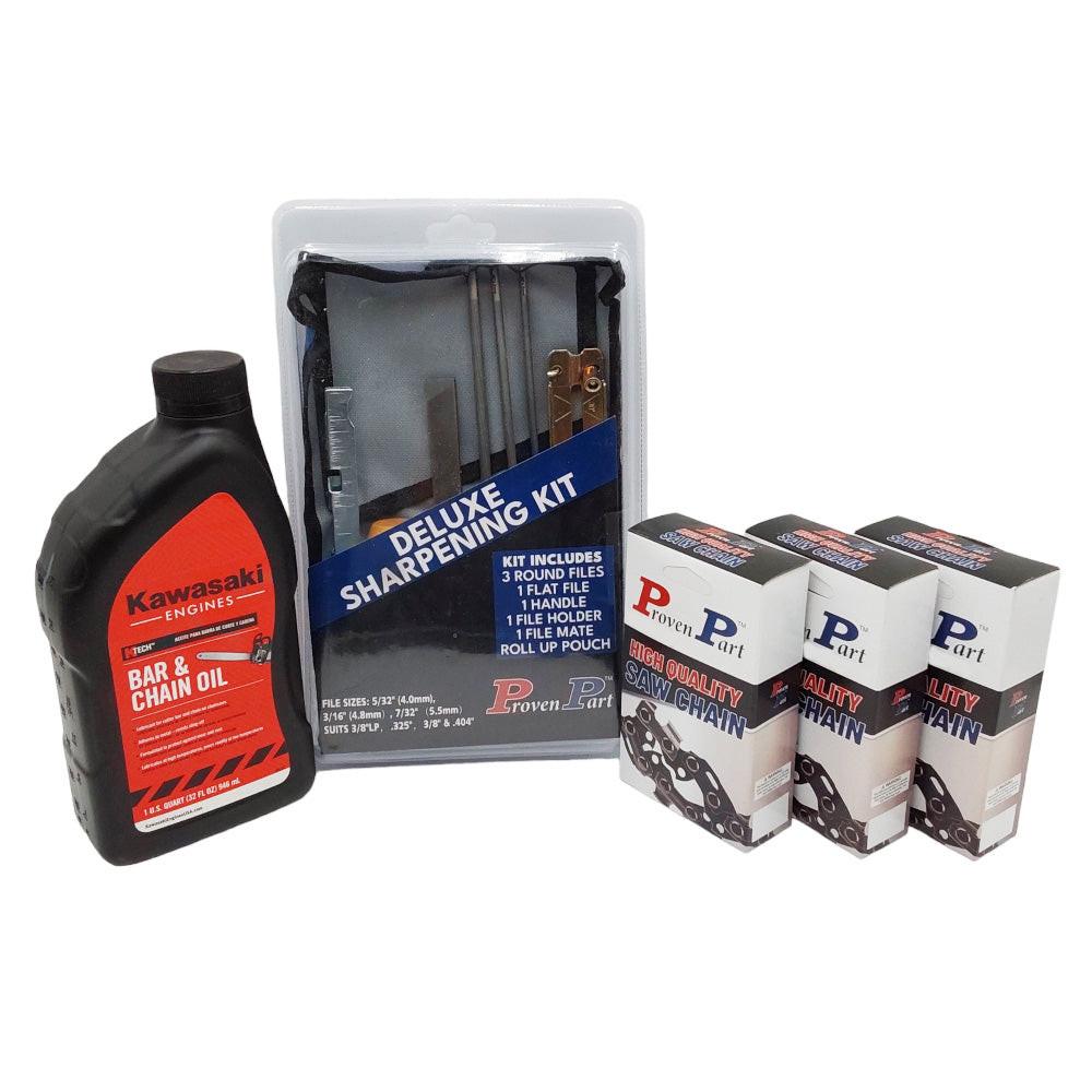 Proven Part (3) 18" Full Skip Chain For 18" Bar 3/8" Pitch .050" Gauge 68DL Fits Husqvarna 455 Rancher (1) Qt Oil (1) Deluxe Sharpening Kit