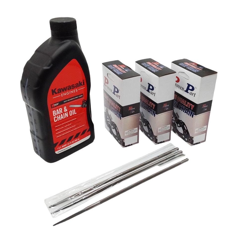 Proven Part 3-14" Chain 3610-005-0050 Bar 3/8" LP .043" 50DL, 1 Qt Chain Bar Oil, (3) 5/32" Files