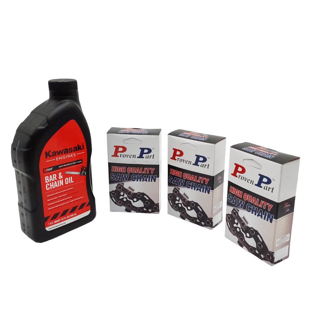 Proven Part 3-14" Full Chisel Chain 3610-005-0050 Pitch 3/8" LP .043" G 50DL, 1 Qt Chain Bar Oil