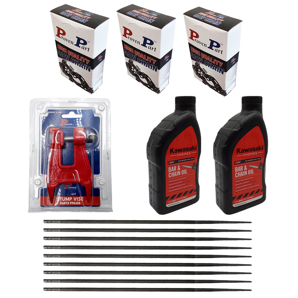 Proven Part (3) 16" Full Skip Chain For 16" Bar 3/8" Pitch .050" Gauge 60DL Fits Stihl 3676 005 0060 (2) Qt Oil (1) Stump Vise (9) Files