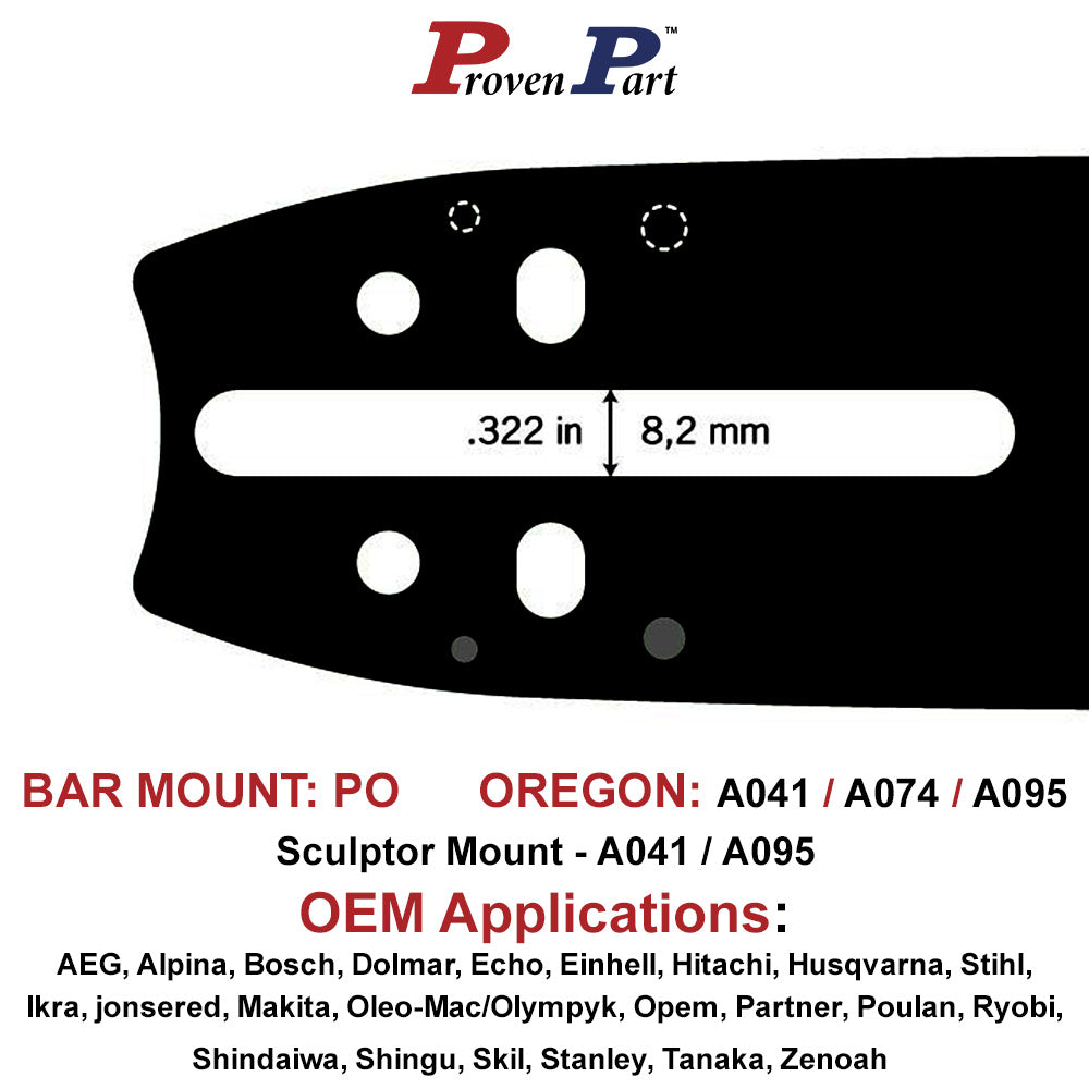 Proven Part Chainsaw Guide Bars 3/8" LP .050" A041 Fit Echo CS-280, CS-290, CS-300