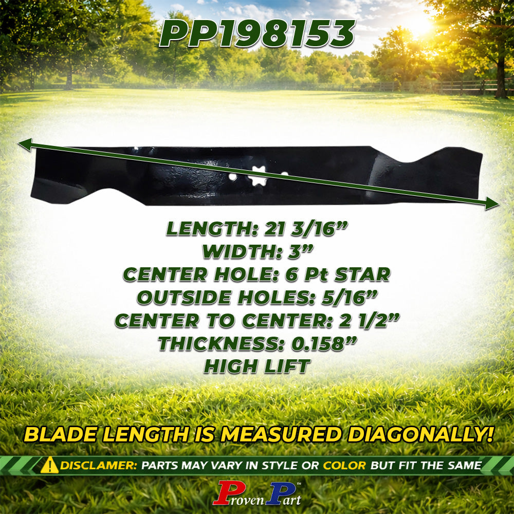 Long black spindle mower blade with multiple mounting holes along the edge