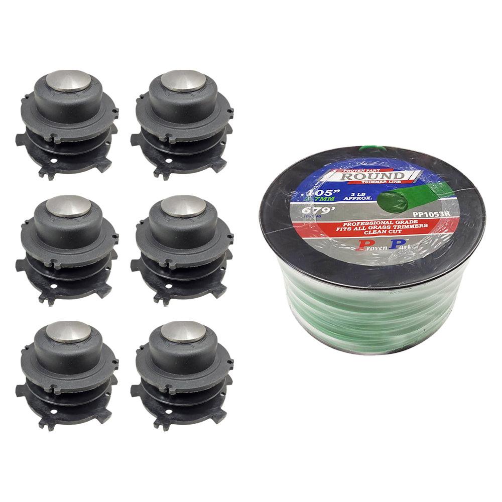 (6) Trimmer Spools & Line Fits 25-2 and 27-2 For Stihl 4002 710 4321 4002 713 3017