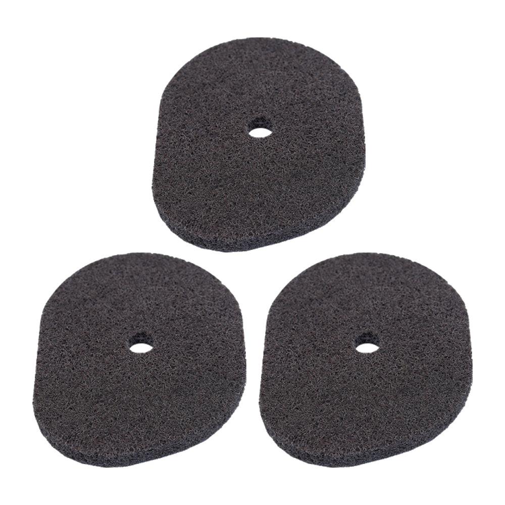 Three round black air filter discs with center holes