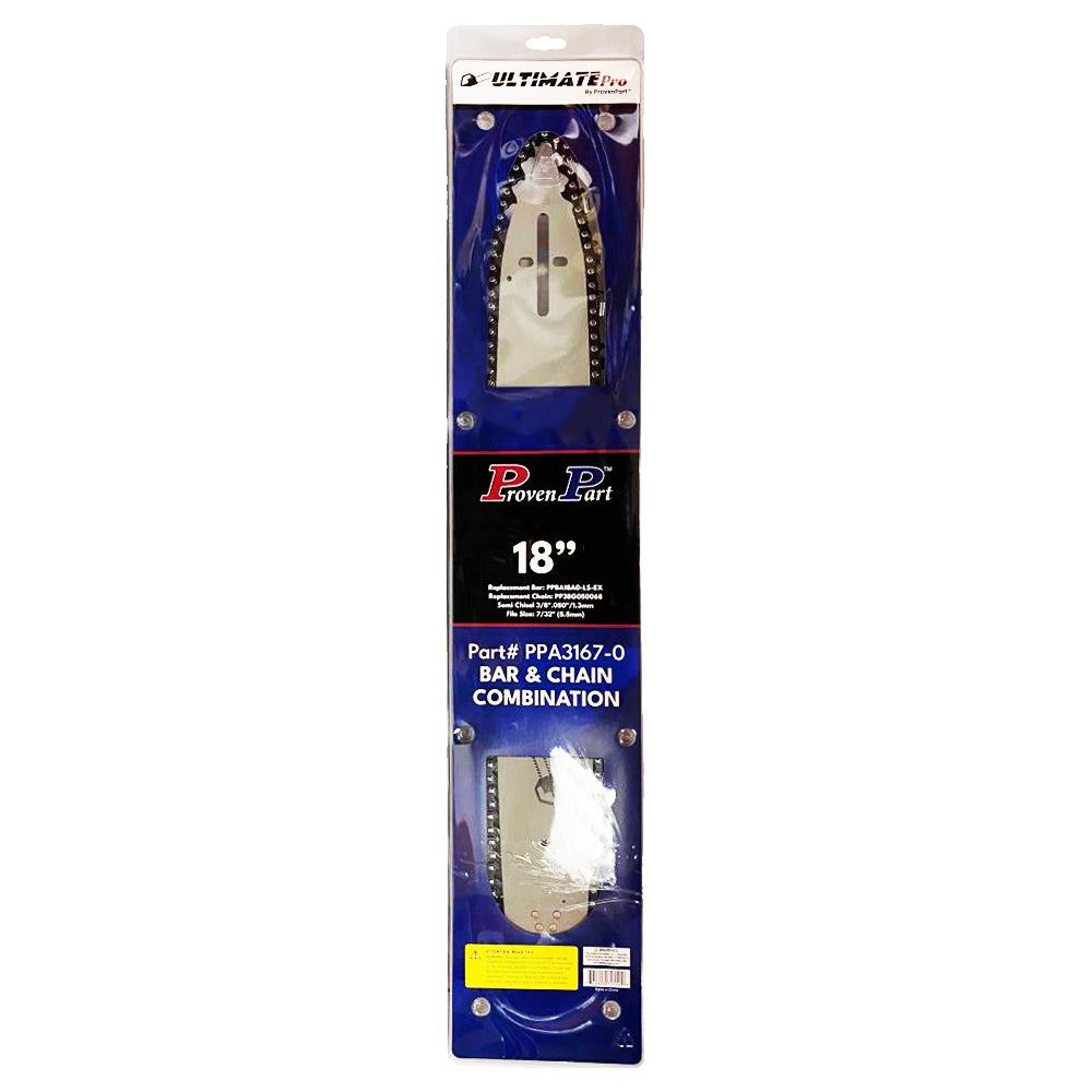 Proven Part 18" Chainsaw Guide Bar and Chain Fits 18D0AS3864C 72LGX068G Gauge .050" Pitch 3/8" DL 68 Semi-Chisel