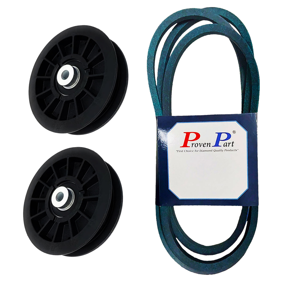 (2) Proven Part Heavy-Duty Flat Tensioner Pulley and 109-3388 Belt Fits Exmark 109-3397 and Fits Toro Zero-Turn Mowers