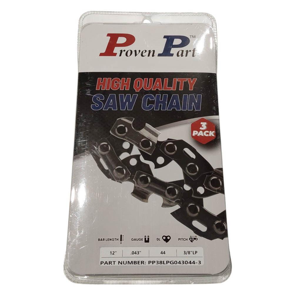 Proven Part 3x Semi Chisel Chain Low Profile 3/8 .043 44DL Fits Red Max PSZ 2500S POLE SA
