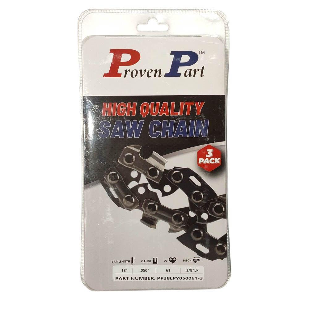 Proven Part 3-Pack of chainsaw Chain 38LP Pitch 050 Gauge 61 DL Fits Oregon 91VXL061