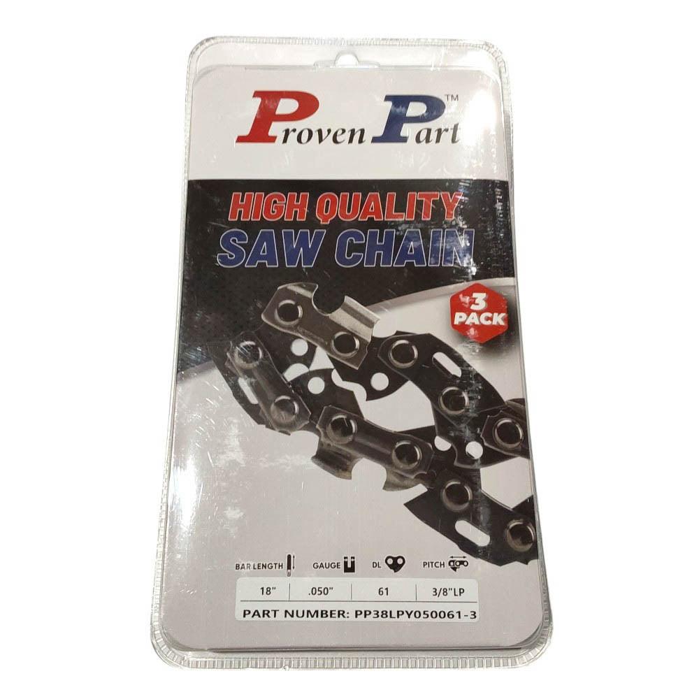 Proven Part 3-Pack of chainsaw Chain 38LP Pitch 050 Gauge 61 DL Fits Oregon 91VXL061