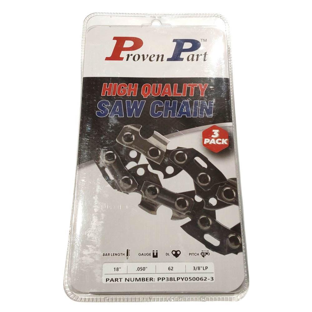 Proven Part 3-Pack of chainsaw Chain 38LP Pitch 050 Gauge 62 DL Fits Black & Decker 90609779