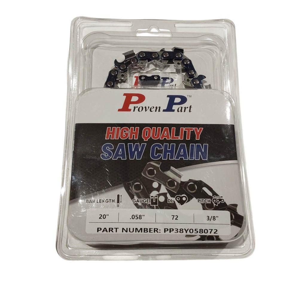 Proven Part 20" Chainsaw Chain 3/8" Pitch Full Chisel .058" Gauge 72DL Drive Links 581626972