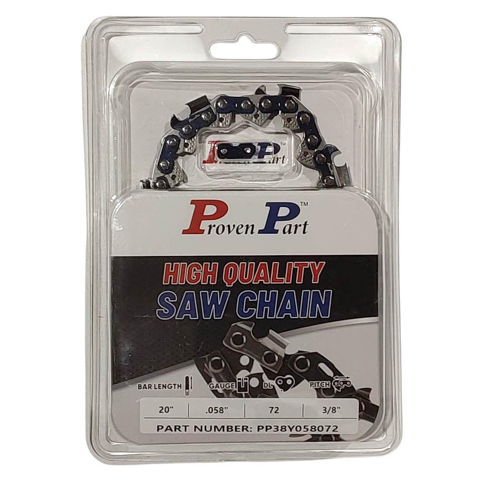 Proven Part 20" Chainsaw Chain 3/8" Pitch Full Chisel .058" Gauge 72DL Drive Links 581626972