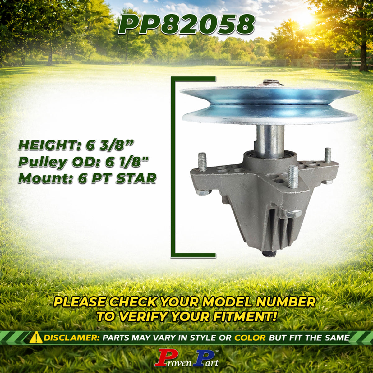 Mower deck pulley and spindle assembly with blue pulley face