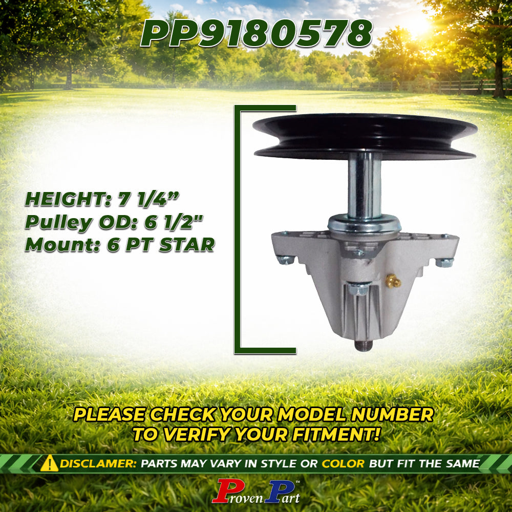 Zero-turn spindle assembly with black pulley and gray mount bracket