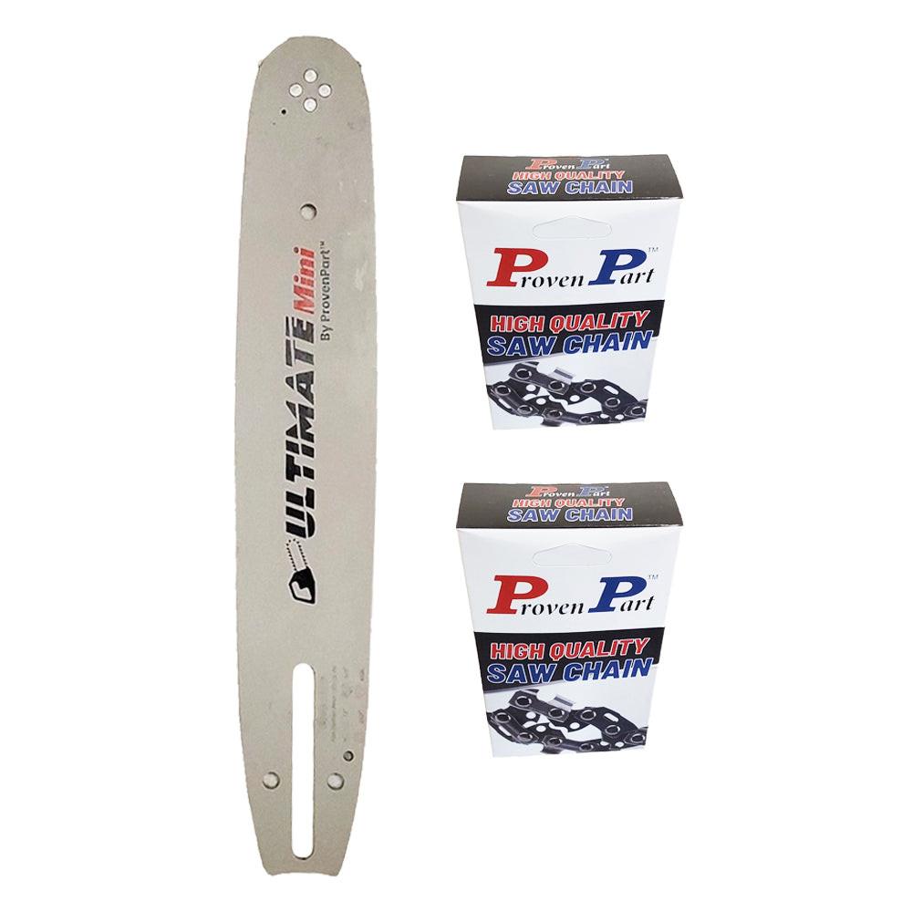 Proven Part 12" Chainsaw Bar And 2 Pack Semi Chisel Chain Combo 3/8" LP .050" 45DL